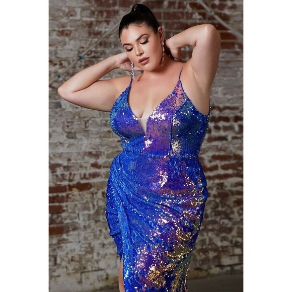Color Changing Sequin Plus Size Gown 35452 Lapis - Picture 2 of 4